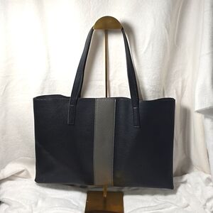 Vince Camuto Black Pebbled Vegan Leather Colorblock Tote Laptop Bag